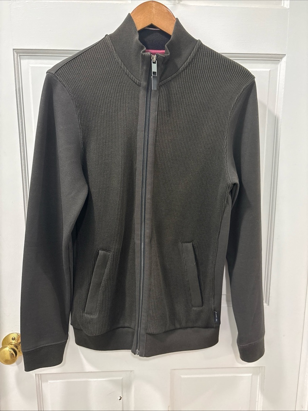 Ted Baker London Men’s Spied Zip Front Sweater Jacket Size 3/Medium Dk Green EUC
